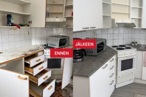 Auri Kanasen ja Elegan keittiösiivous ja keittiöremontti ennen ja jälkeen
